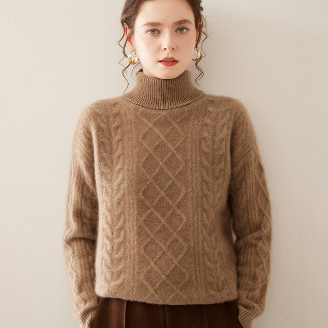 High Lapel Cashmere Loose Lazy Sweater Three-strand Thickened Knitting Bottoming Shirt Top