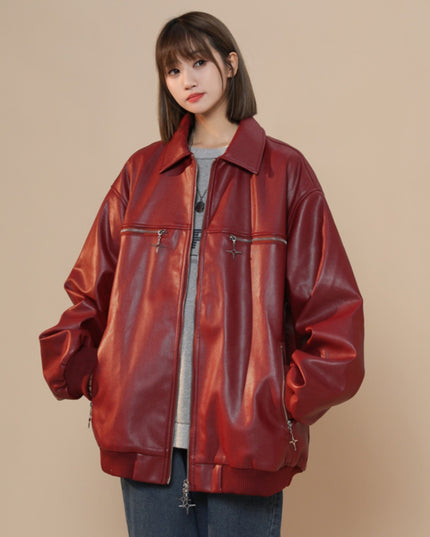 Turn-down Collar Coat Leather Jacket