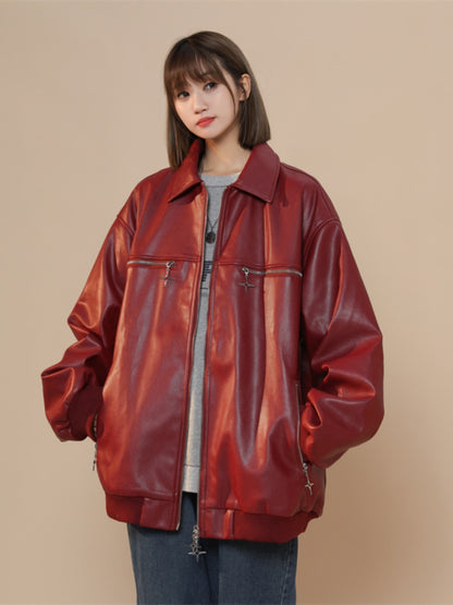 Turn-down Collar Coat Leather Jacket