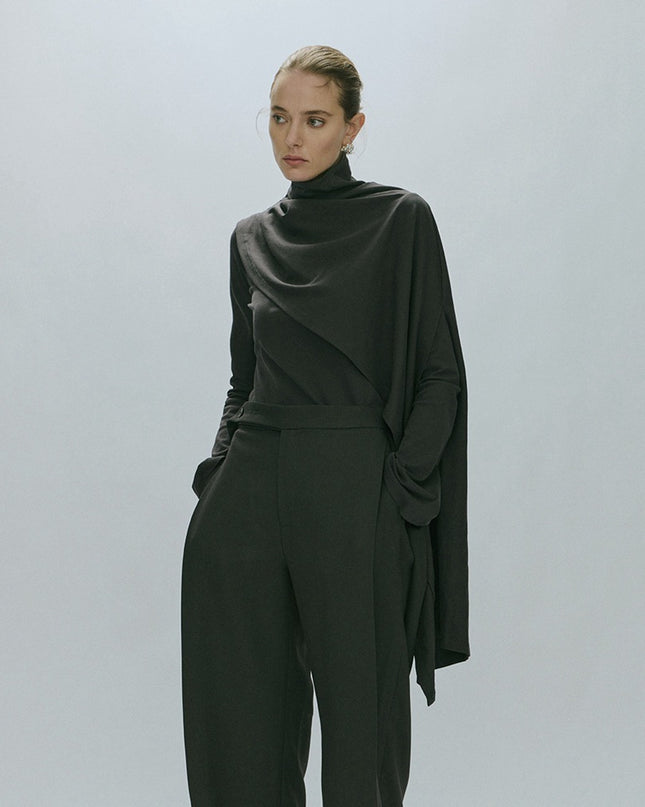 Women's Fashion Leisure Commute Bell Sleeve Turtleneck Shawl Top