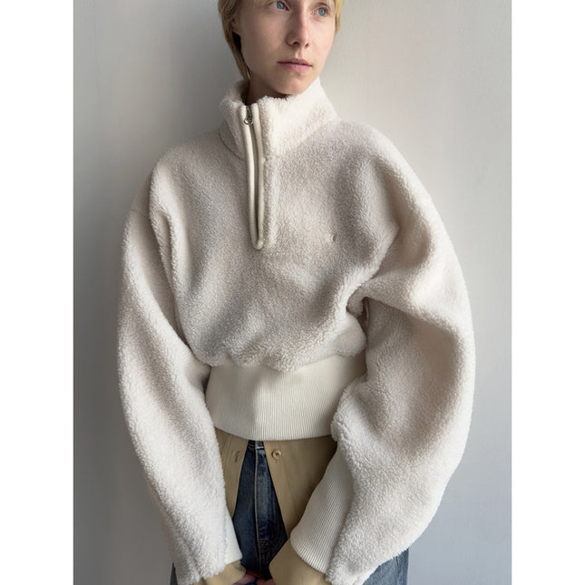 Casual Half Zipper High Neck Short Top