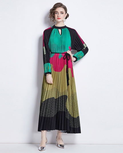 Pleated Tassel Belt Dress Women