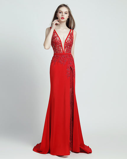 Lace Beaded Toast Dress Temperament Long Style