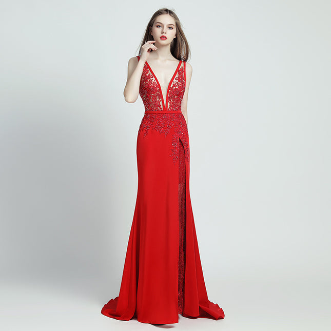 Lace Beaded Toast Dress Temperament Long Style