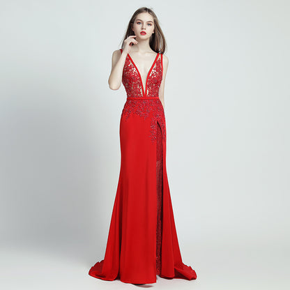 Lace Beaded Toast Dress Temperament Long Style