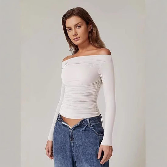 Women's Clothing Top Off-shoulder Long Sleeve T-shirt