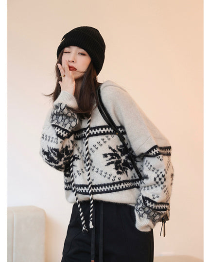 Pure Wool Sweater Lazy Style Base Hooded Sweater
