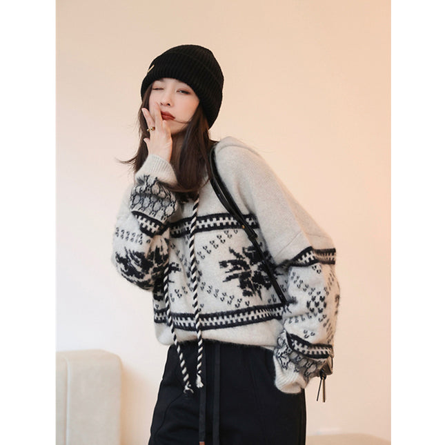 Pure Wool Sweater Lazy Style Base Hooded Sweater