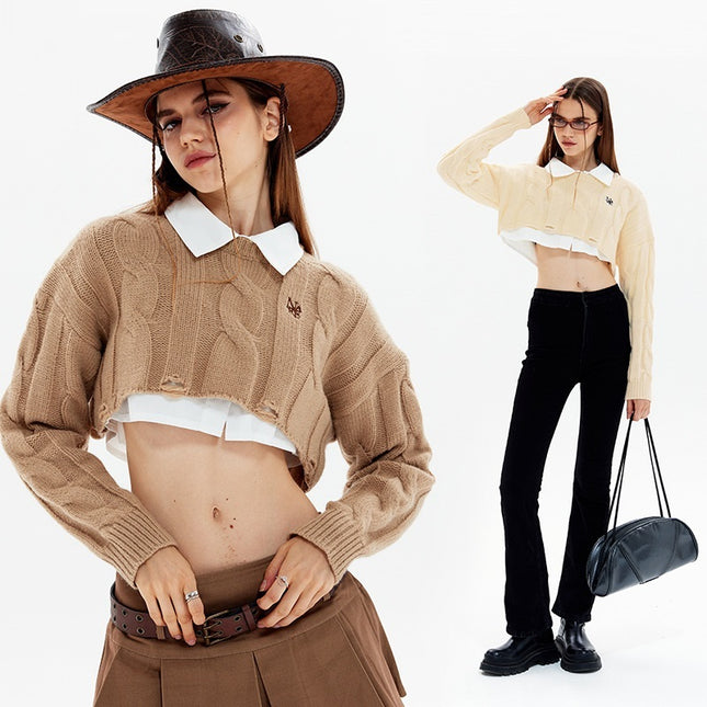 Short Long Sleeve Lazy Wind Pullover Knit Sweater