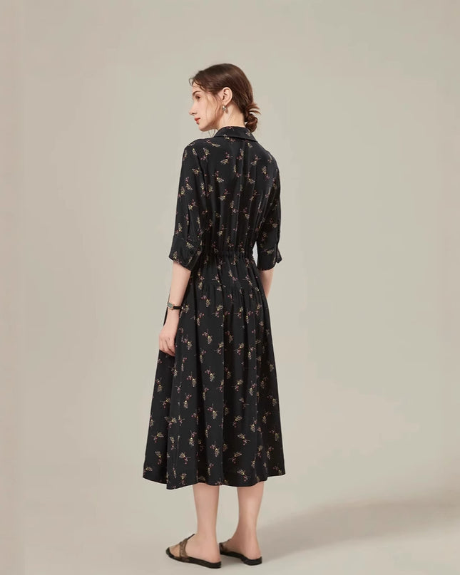 Floral Mid-length Shirt Silk Dress