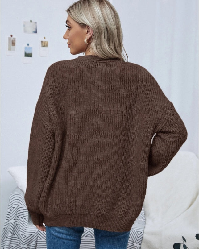 Open Front Drop Shoulder Solid Cardigan,Long Sleeve Tops