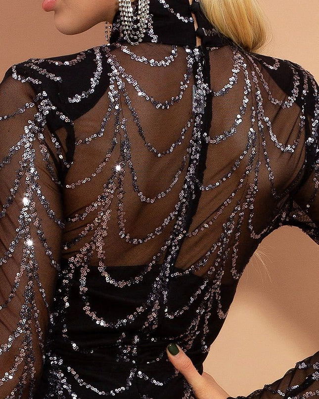 Sequins Women Maxi Dresses Long Sleeve Female Party Dresses