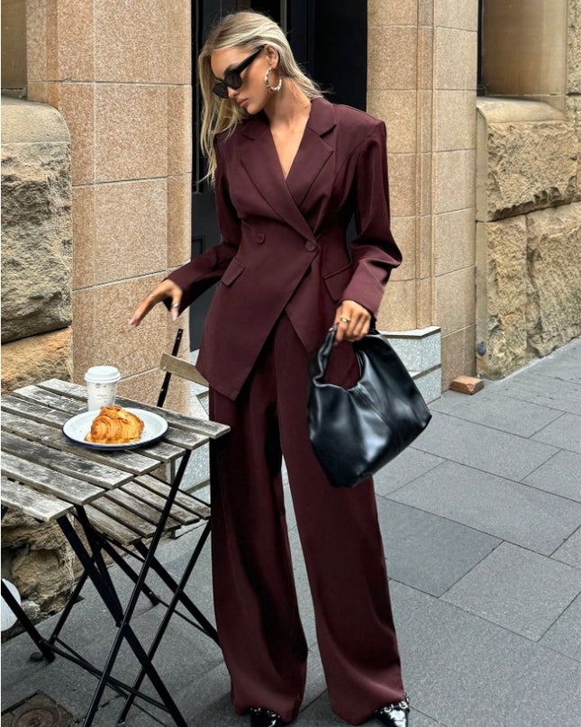 Notched Collar Jacket And Pants Commuting Daily Basic Business Suit Set