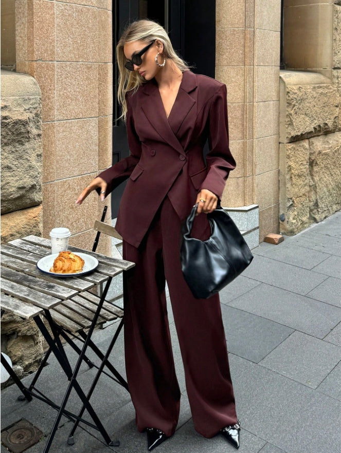Notched Collar Jacket And Pants Commuting Daily Basic Business Suit Set