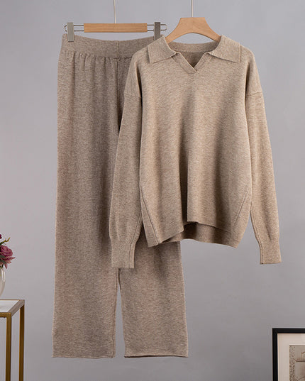 Knitted Pullover Wide Leg Trousers Two-piece Set