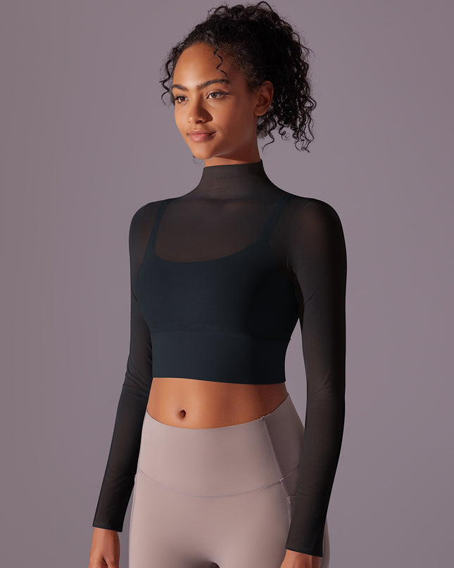 Mesh Yoga Clothes Long Sleeve Quick-drying Workout Clothes Top For Women