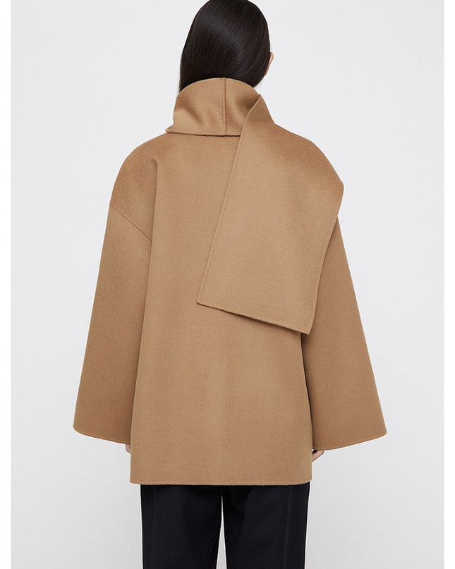 Autumn And Winter New Wide Version Loose Scarf Collar Design Woolen Coat Overcoat Women