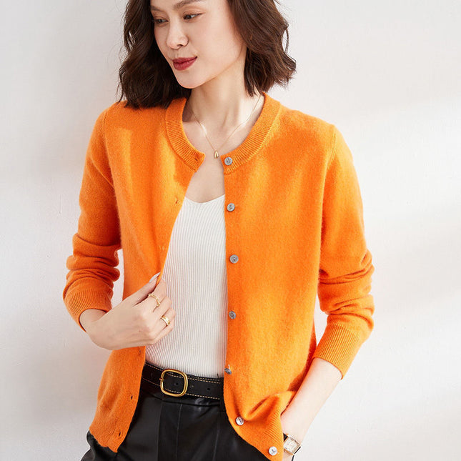 Round Neck Knitted Cardigan Coat For Women