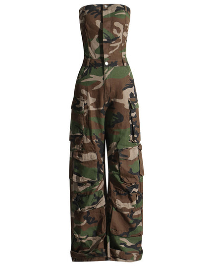 Fashion Spray Color Camouflage Tube Top One-piece Jumpsuit