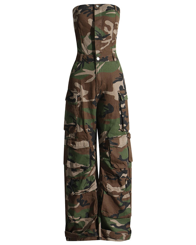 Fashion Spray Color Camouflage Tube Top One-piece Jumpsuit