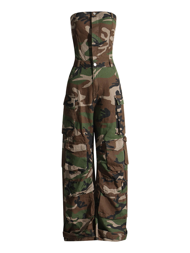 Fashion Spray Color Camouflage Tube Top One-piece Jumpsuit