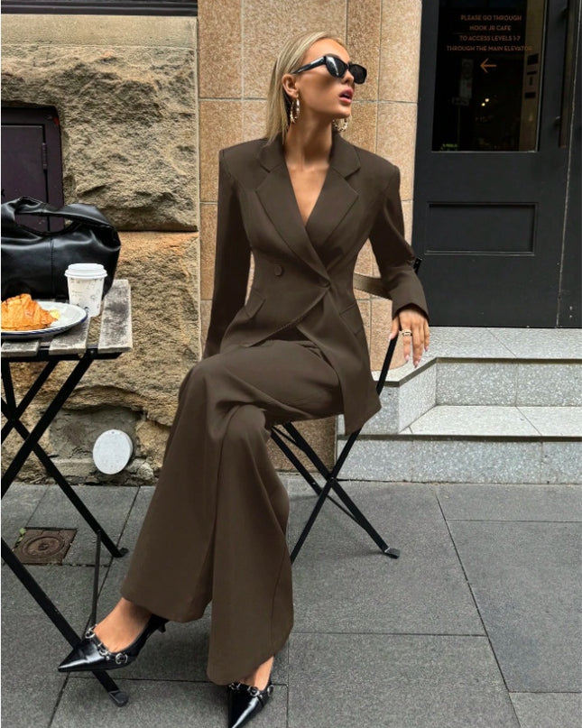 Notched Collar Jacket And Pants Commuting Daily Basic Business Suit Set