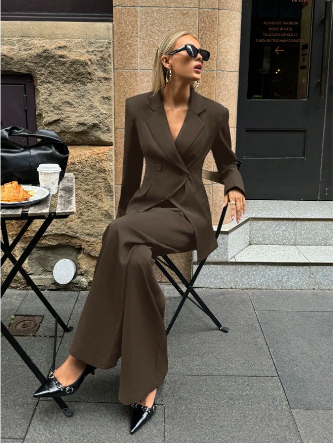 Notched Collar Jacket And Pants Commuting Daily Basic Business Suit Set