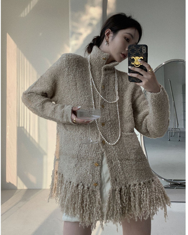 Turtleneck Tassel Cardigan New Autumn And Winter Loop Wool Sweater Coat