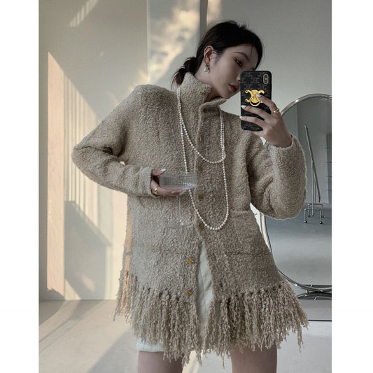Turtleneck Tassel Cardigan New Autumn And Winter Loop Wool Sweater Coat