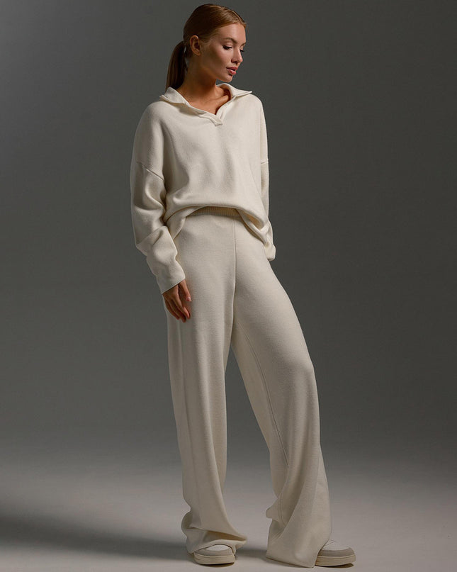 Knitted Pullover Wide Leg Trousers Two-piece Set