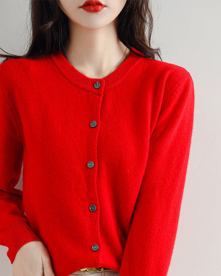 Round Neck Knitted Cardigan Coat For Women