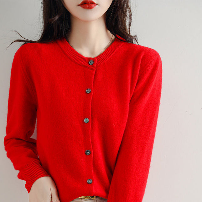 Round Neck Knitted Cardigan Coat For Women