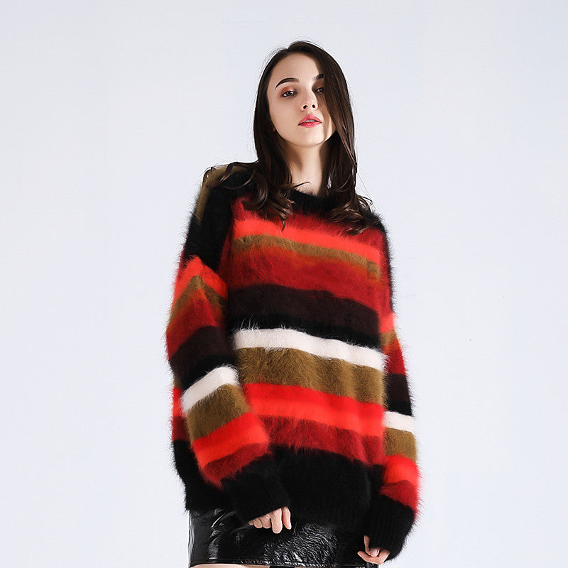 Christmas Loose Color Matching Sweater With Scarf