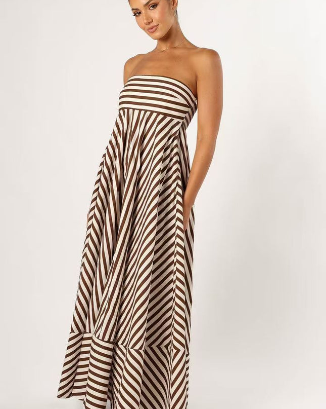 Fashion Printed Backless Sling Large Swing High Waist Dress