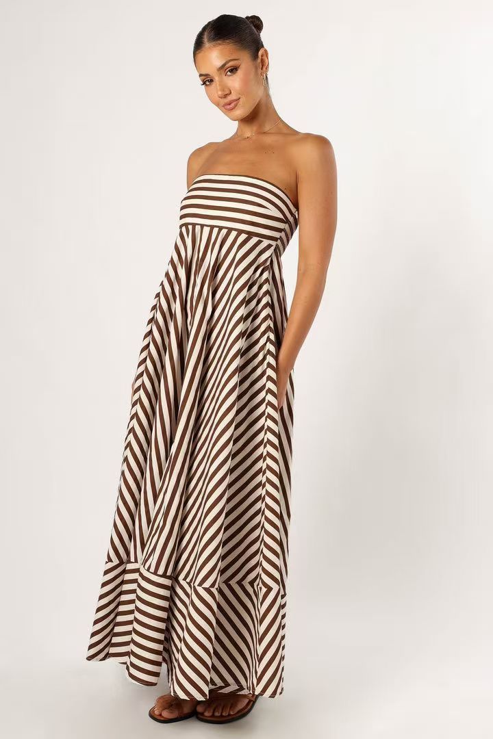 Fashion Printed Backless Sling Large Swing High Waist Dress