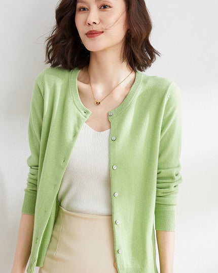 Round Neck Knitted Cardigan Coat For Women