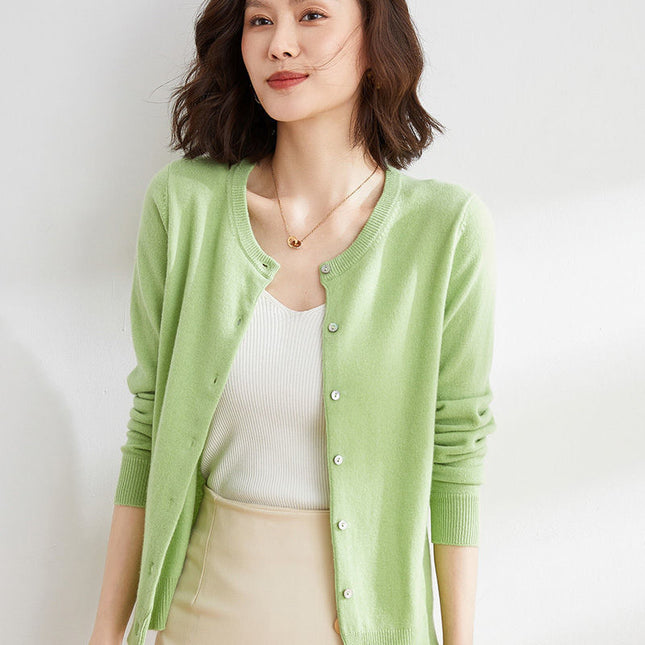 Round Neck Knitted Cardigan Coat For Women