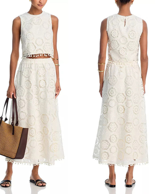 Literary Trends White Sleeveless Short Top Skirt Women's Suit