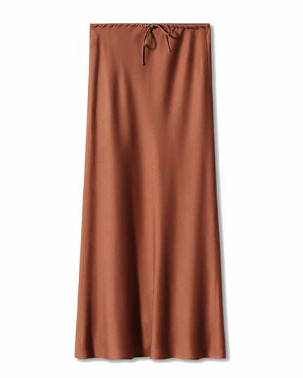 High Quality Satin Dress High Waist Drawstring Lace-up Solid Skirt Women