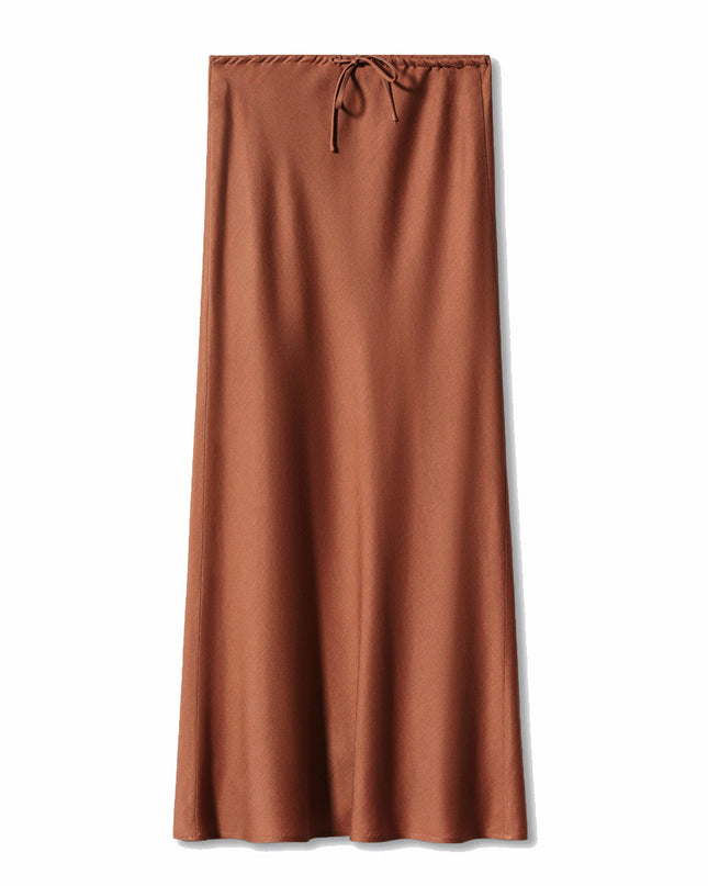 High Quality Satin Dress High Waist Drawstring Lace-up Solid Skirt Women