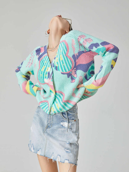 Dopamine Lake Blue Rainbow Gradient Knitted Sweater