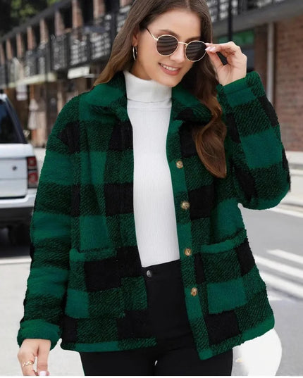 Plaid Plush Long-sleeved Winter Fashion Casual Jacket