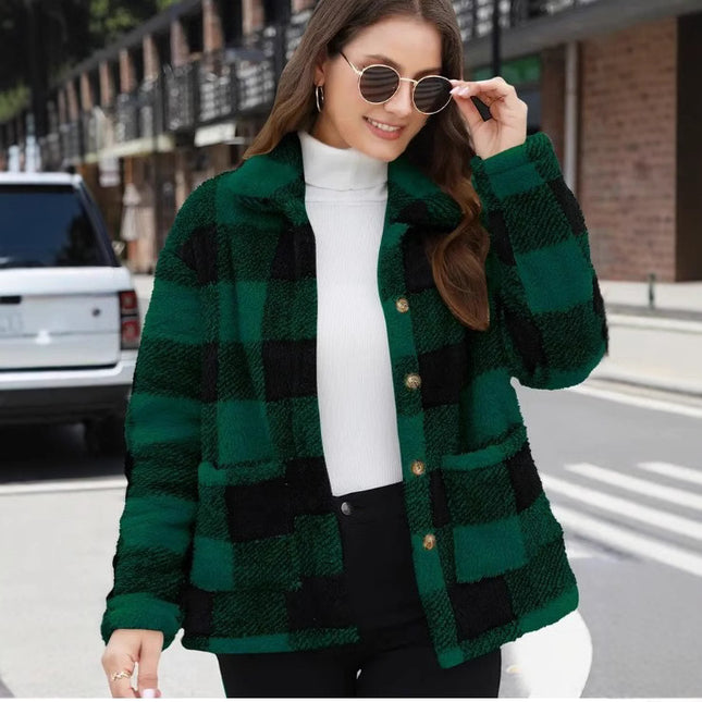 Plaid Plush Long-sleeved Winter Fashion Casual Jacket