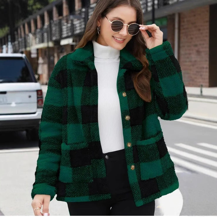 Plaid Plush Long-sleeved Winter Fashion Casual Jacket