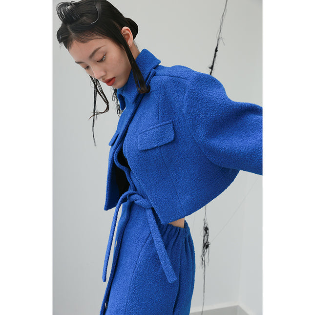 Klein Blue Wide Shoulder Deconstructed Waist Ladies Coat