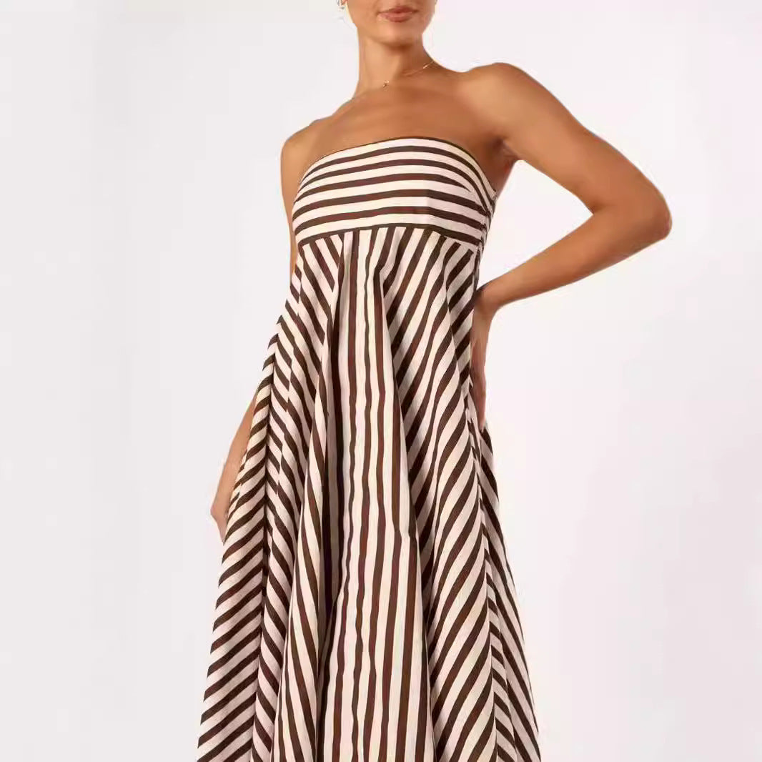 Fashion Printed Backless Sling Large Swing High Waist Dress