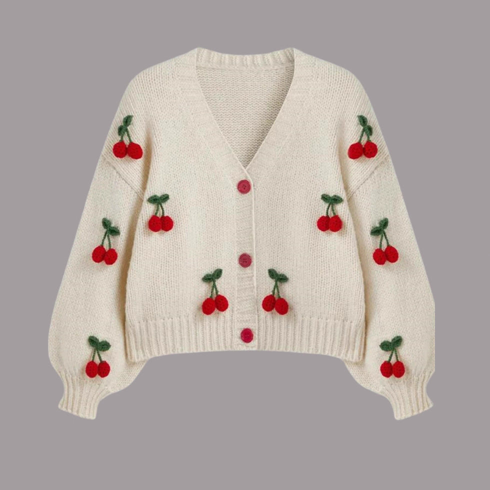 Cherry Decorative Single-breasted Knitted