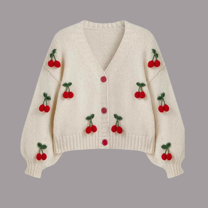Cherry Decorative Single-breasted Knitted