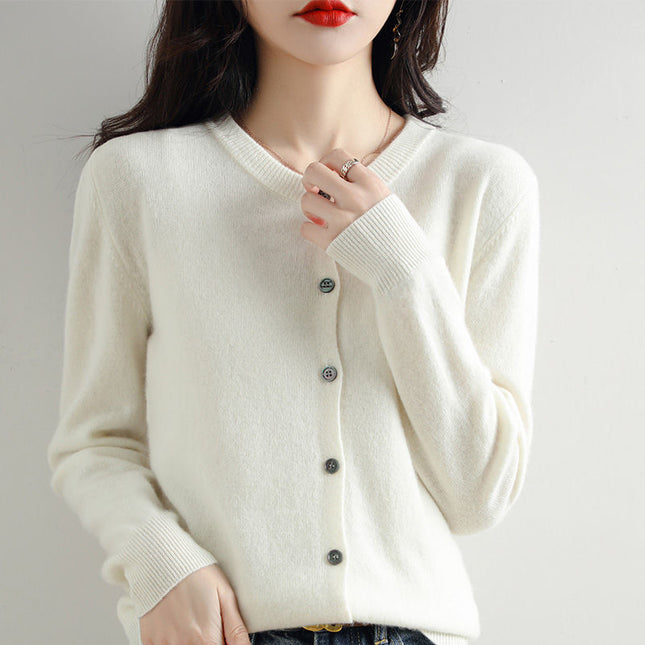 Round Neck Knitted Cardigan Coat For Women