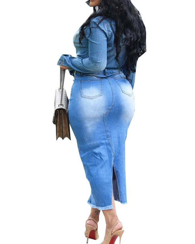 Women's Fashionable Hip-wrapped Stretch Denim Long Skirts